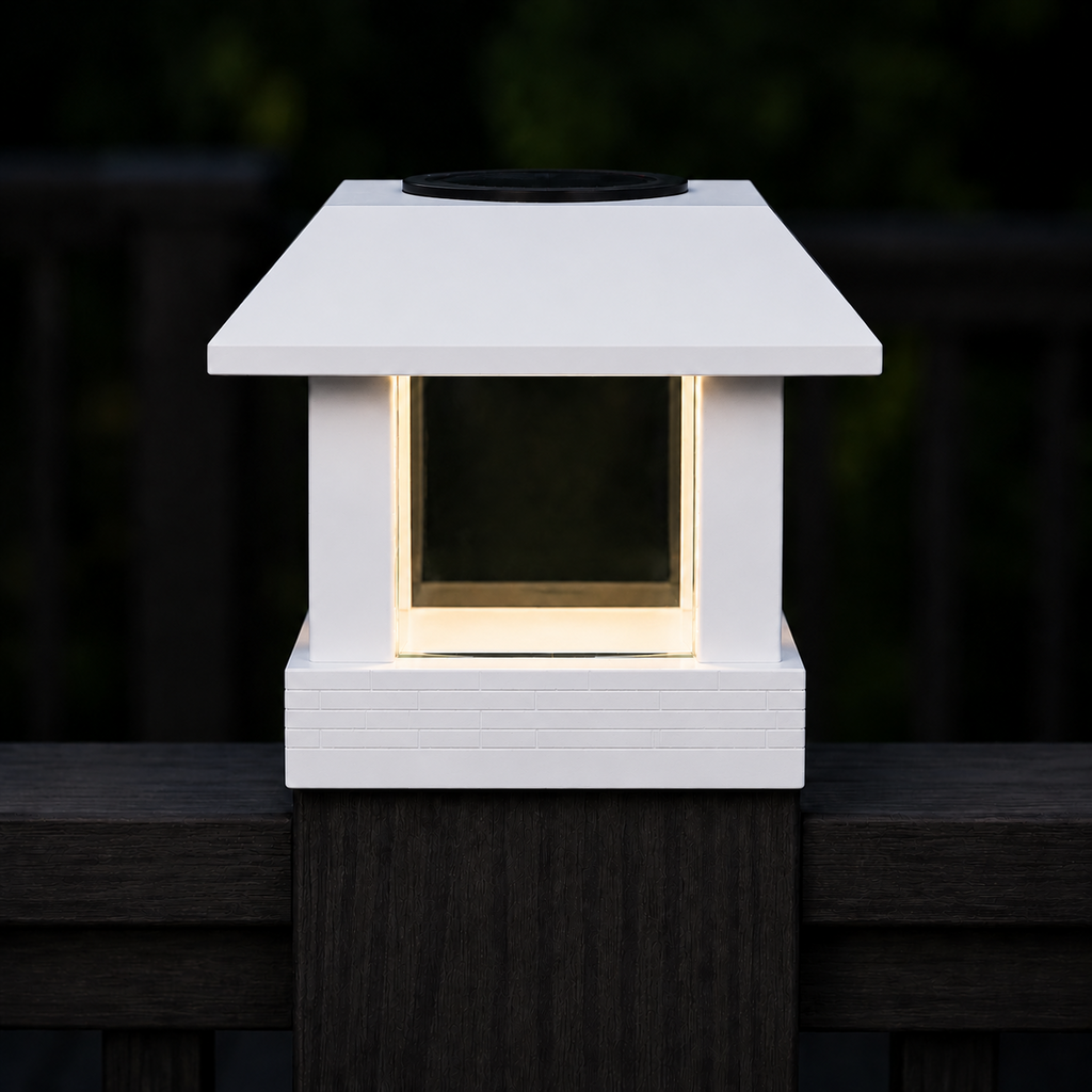 Classic Square 4.5-Inch Solar Post Cap Light – White