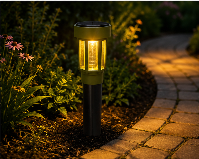Decorative Clear Glass LED Solar Landscape Light with Riser – Natural Green