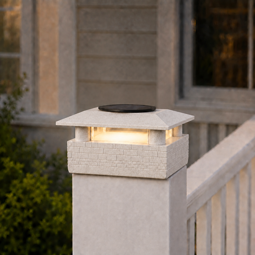 Round Column 4.5-Inch Low-Profile Roof Solar Post Cap Mood Light – Marble