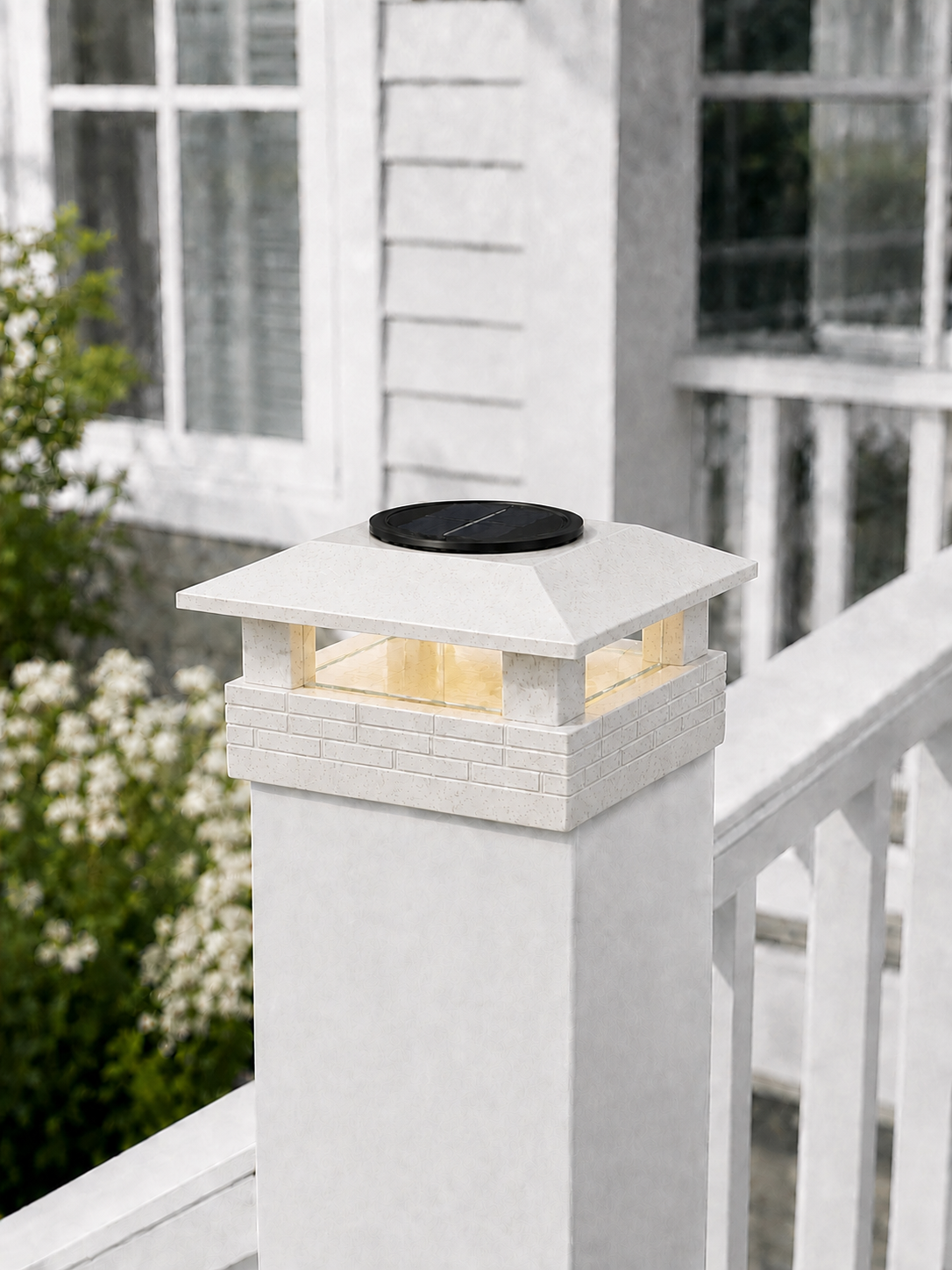 Round Column 4.5-Inch Low-Profile Roof Solar Post Cap Mood Light – Marble