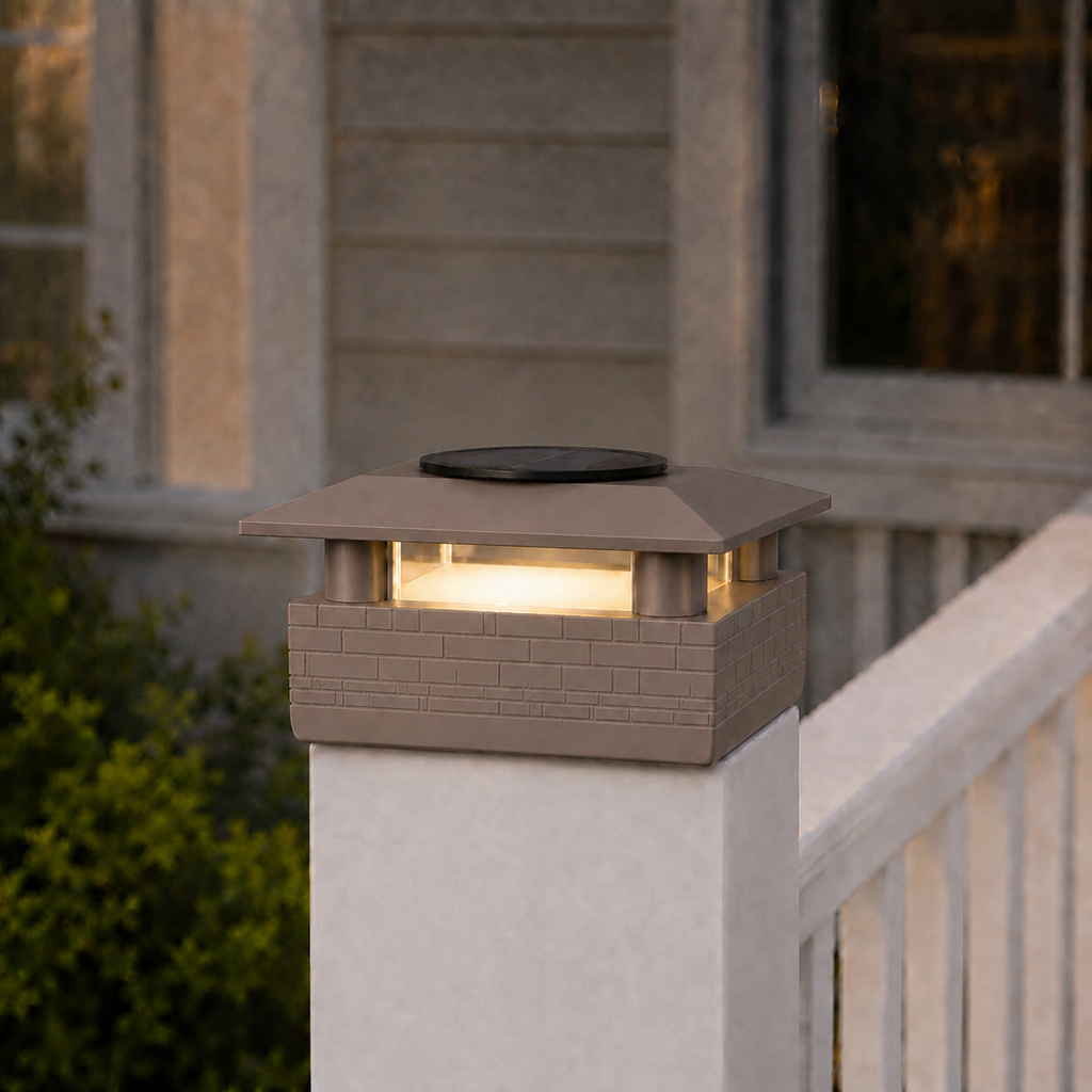 Round Column 4.5-Inch Low-Profile Roof Solar Post Cap Mood Light – Olive Brown