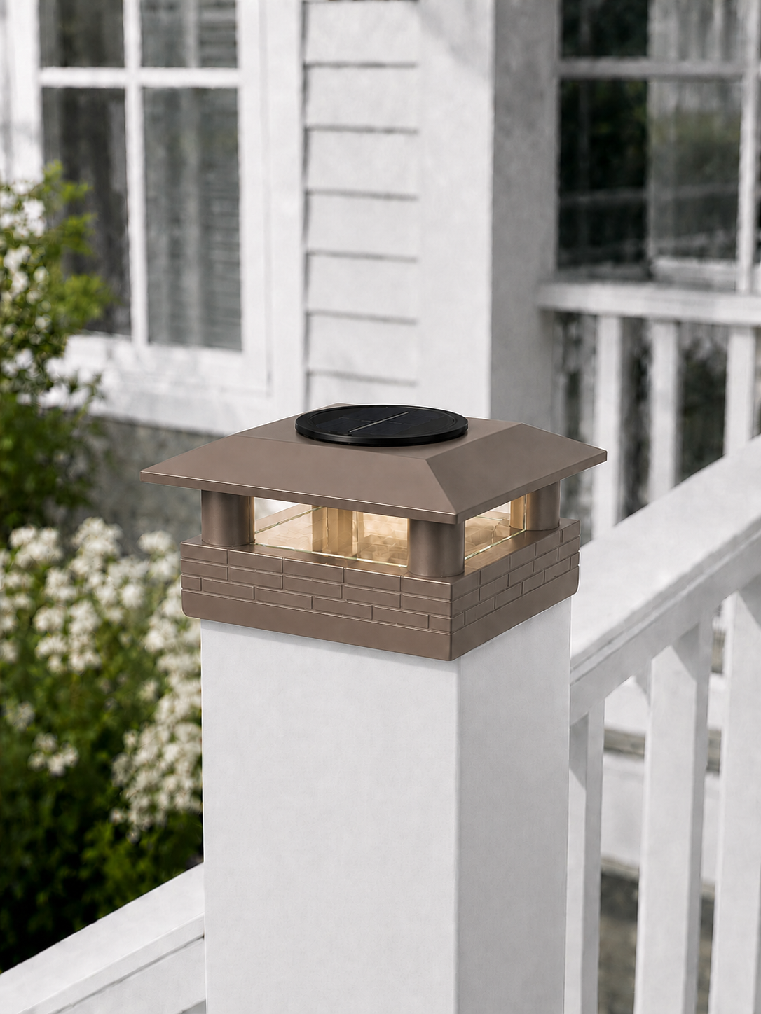 Round Column 4.5-Inch Low-Profile Roof Solar Post Cap Mood Light – Olive Brown