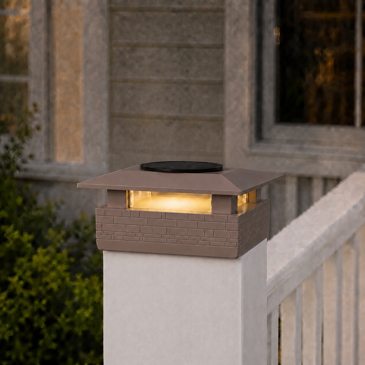 Square Column 4.5-Inch Low-Profile Roof Solar Post Cap Mood Light – Olive Brown