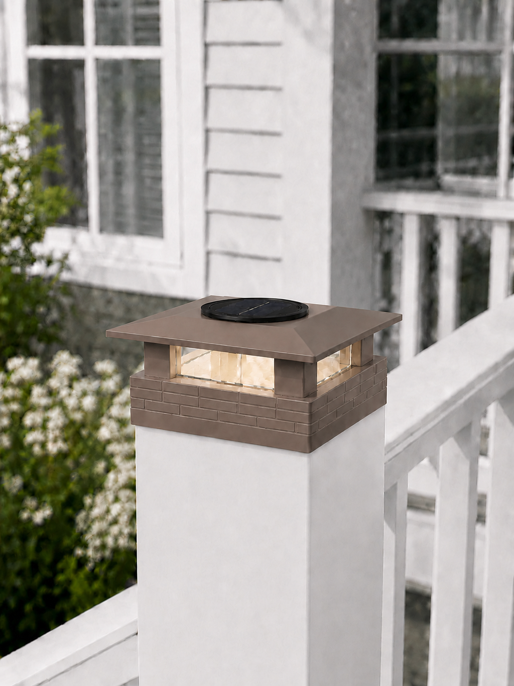 Square Column 4.5-Inch Low-Profile Roof Solar Post Cap Mood Light – Olive Brown