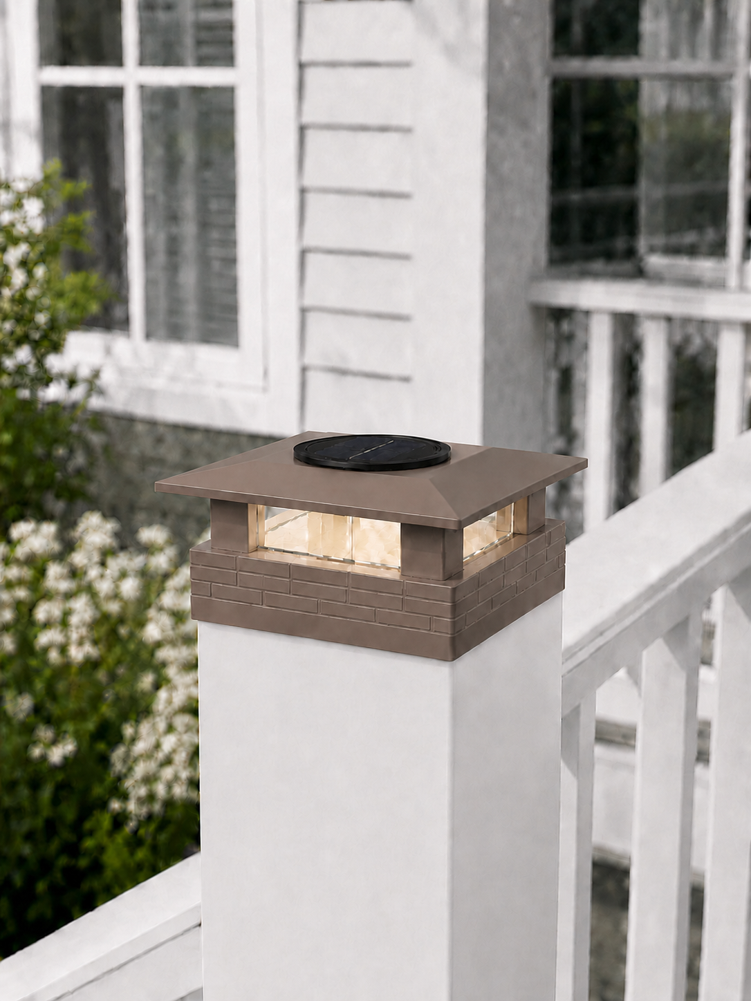 Square Column 4.5-Inch Low-Profile Roof Solar Post Cap Mood Light – Olive Brown