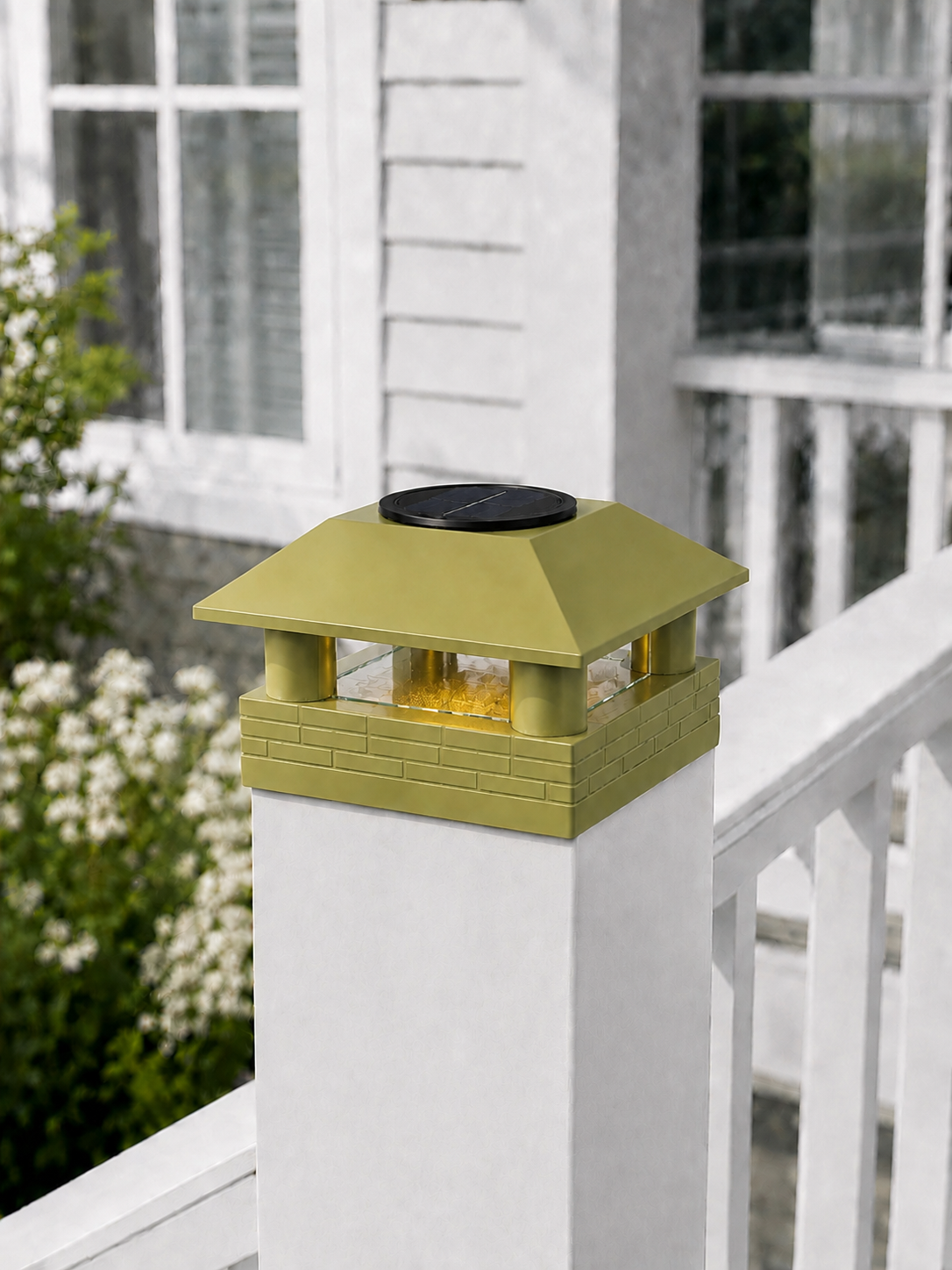 Round Column 4.5-Inch High-Profile Roof Solar Post Cap Mood Light – Natural Green