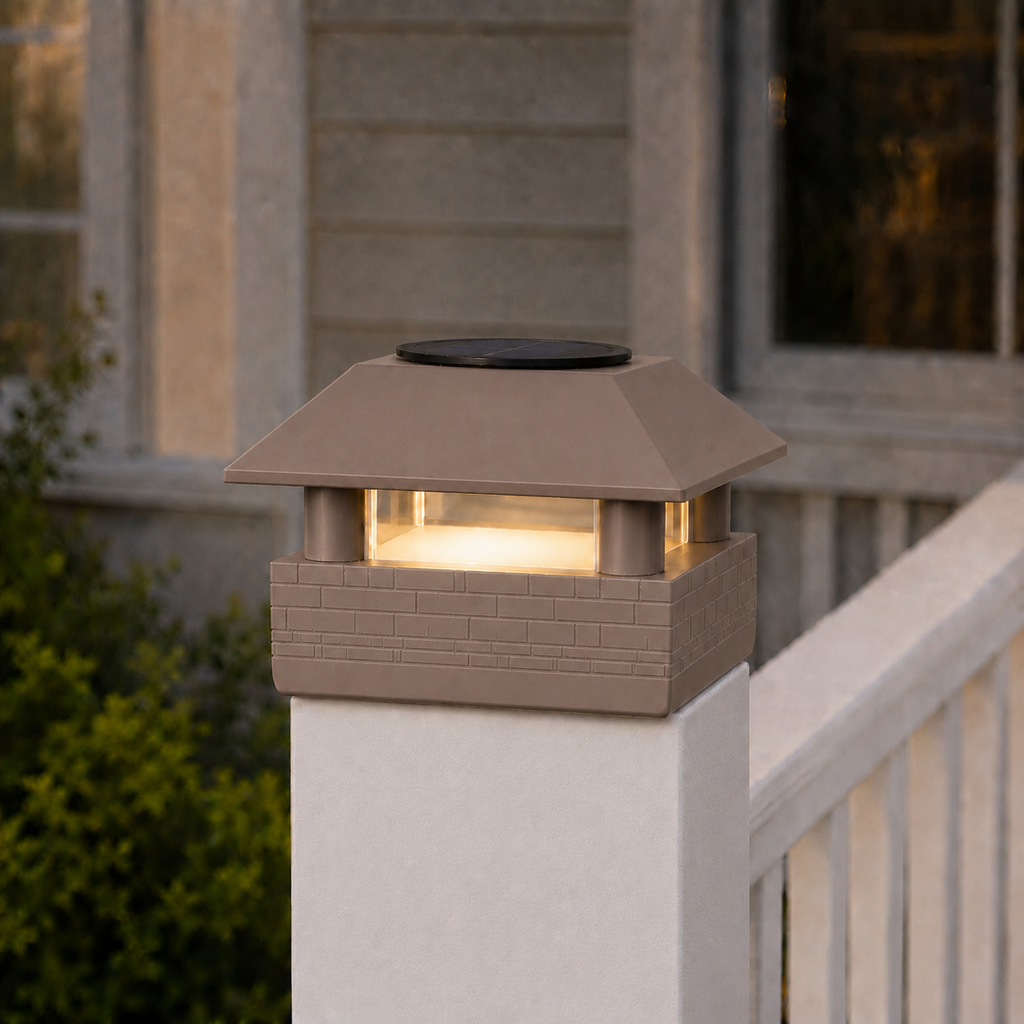 Round Column 4.5-Inch High-Profile Roof Solar Post Cap Mood Light – Olive Brown