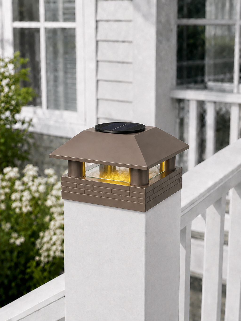 Round Column 4.5-Inch High-Profile Roof Solar Post Cap Mood Light – Olive Brown