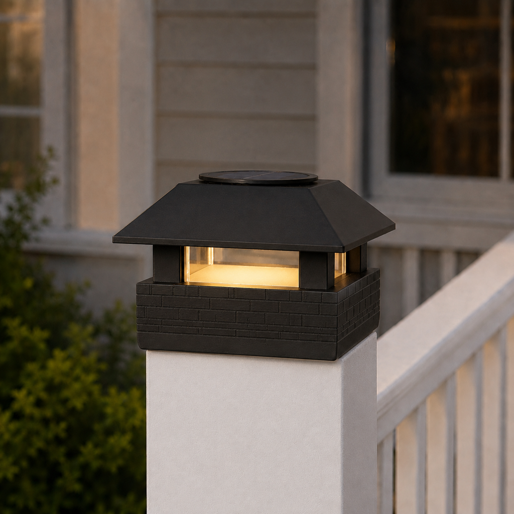 Deck Post Caps & Solar Lights – Black – Fits 4.5″ Posts