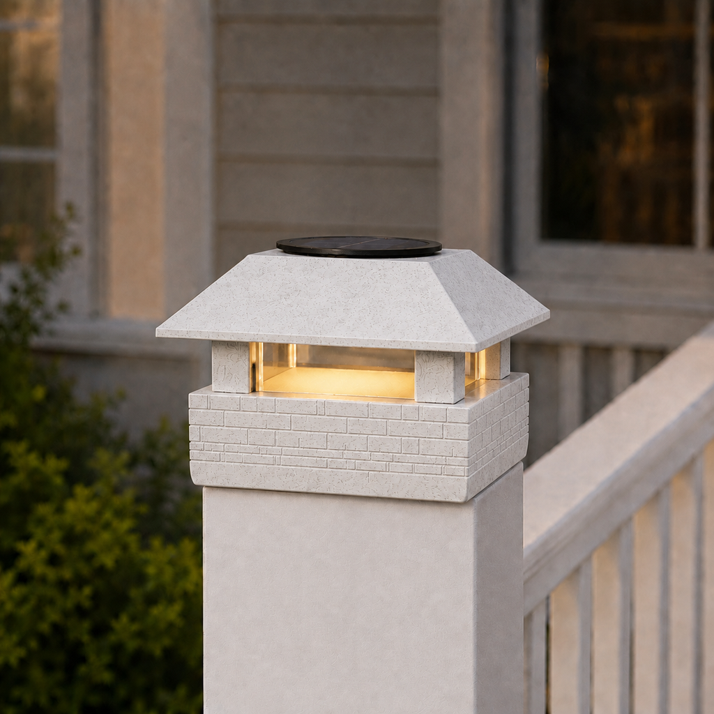 Square Column 4.5-Inch High-Profile Roof Solar Post Cap Mood Light – Marble