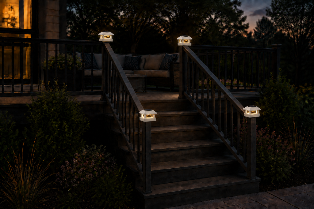 Square Column 4.5-Inch High-Profile Roof Solar Post Cap Mood Light – Marble