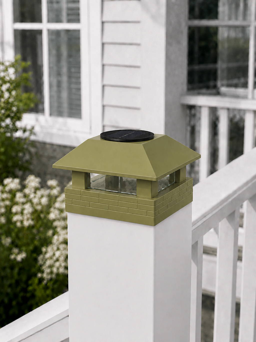 Square Column 4.5-Inch High-Profile Roof Solar Post Cap Mood Light – Natural Green