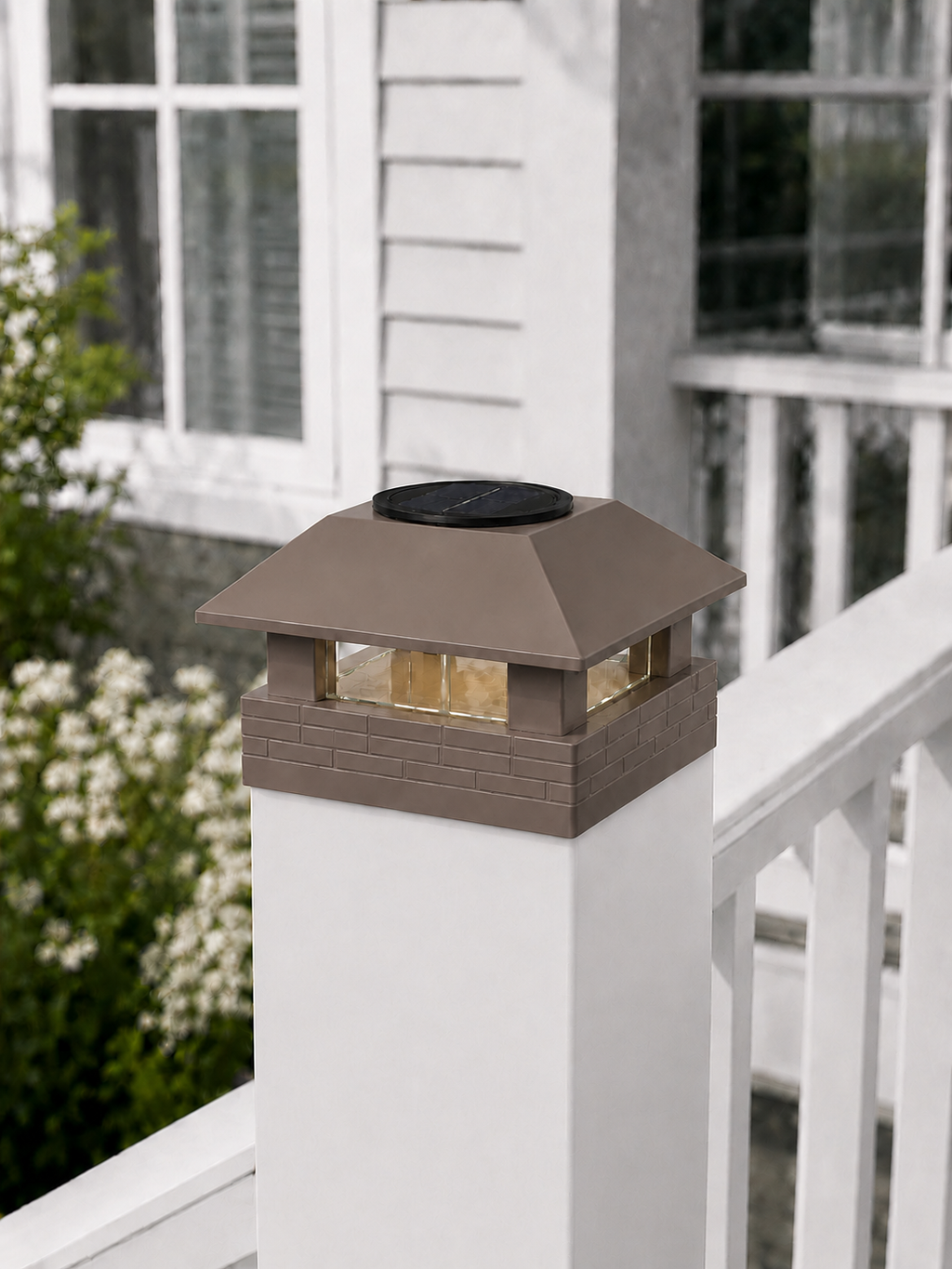 Square Column 4.5-Inch High-Profile Roof Solar Post Cap Mood Light – Olive Brown