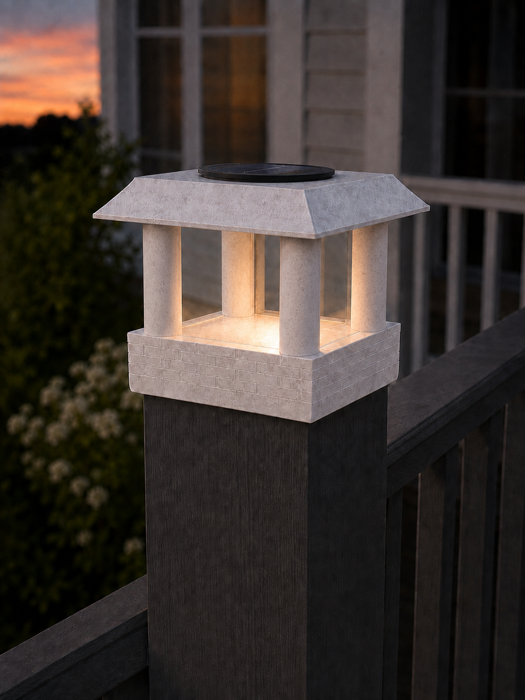 Round Column 4.5-Inch Low-Profile Roof Solar Post Cap Light – Marble