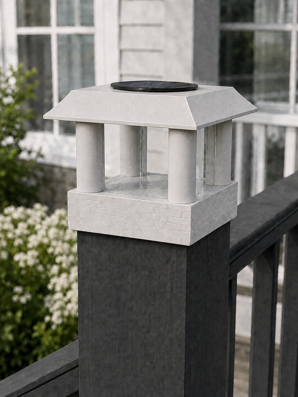 Round Column 4.5-Inch Low-Profile Roof Solar Post Cap Light – Marble