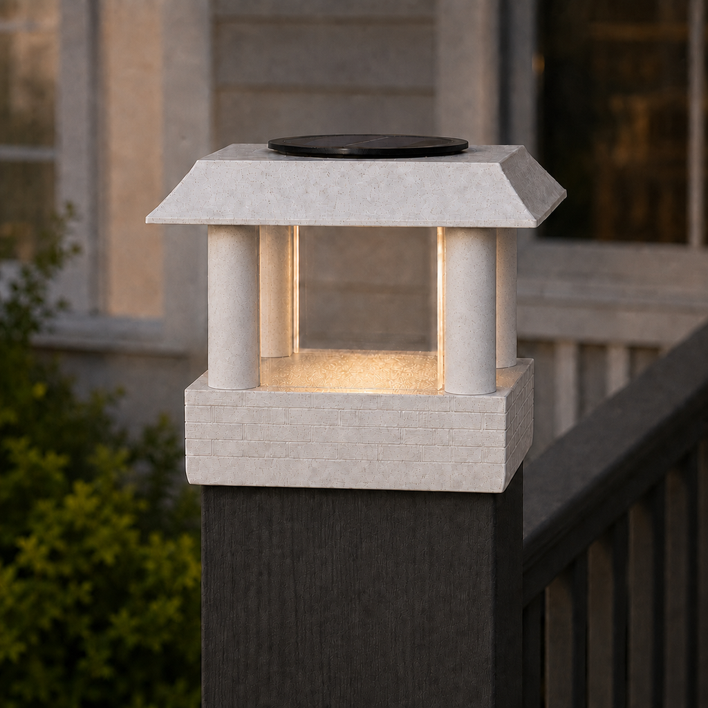 Round Column 4.5-Inch Low-Profile Roof Solar Post Cap Light – Marble