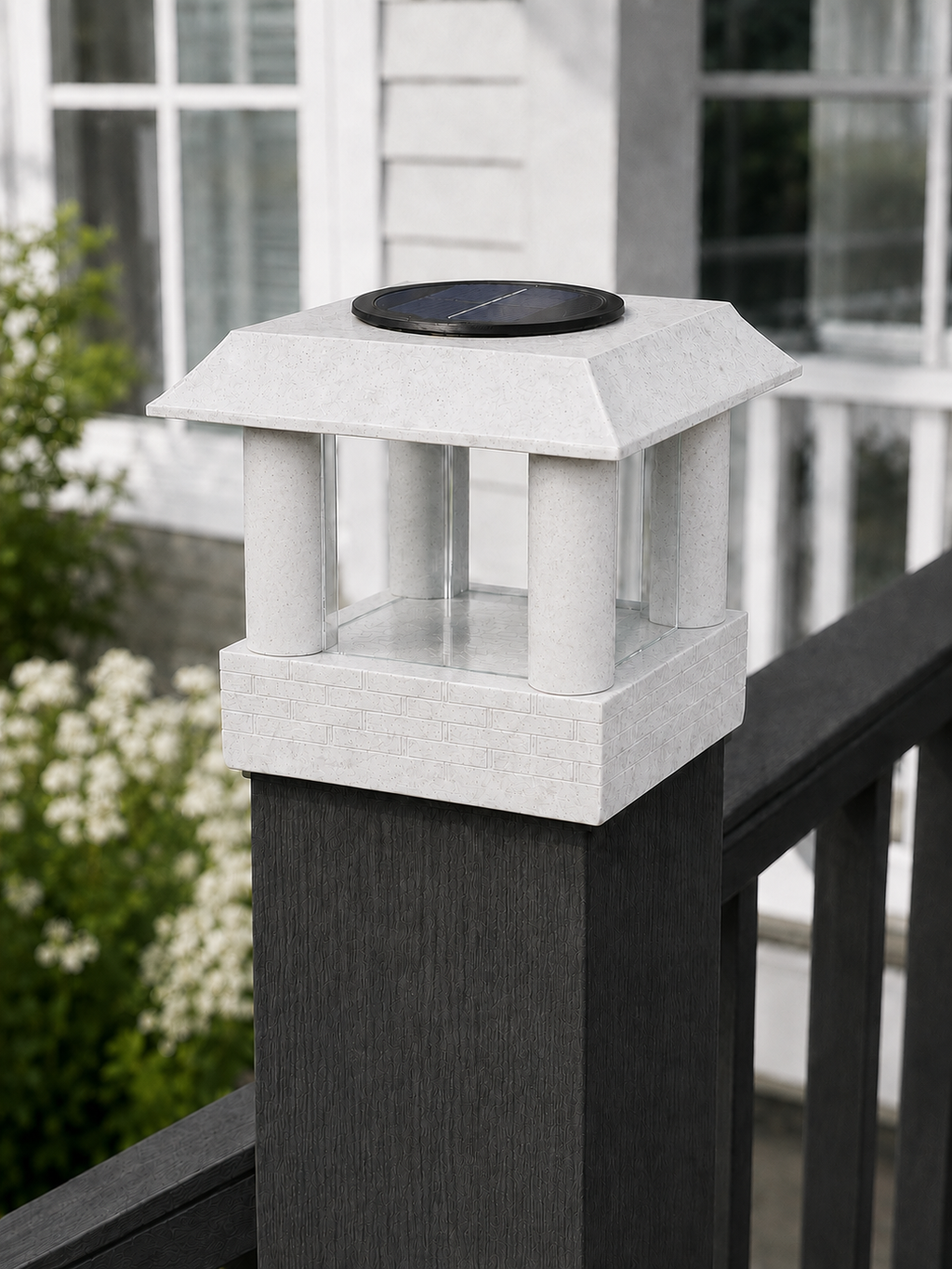 Round Column 4.5-Inch Low-Profile Roof Solar Post Cap Light – Marble