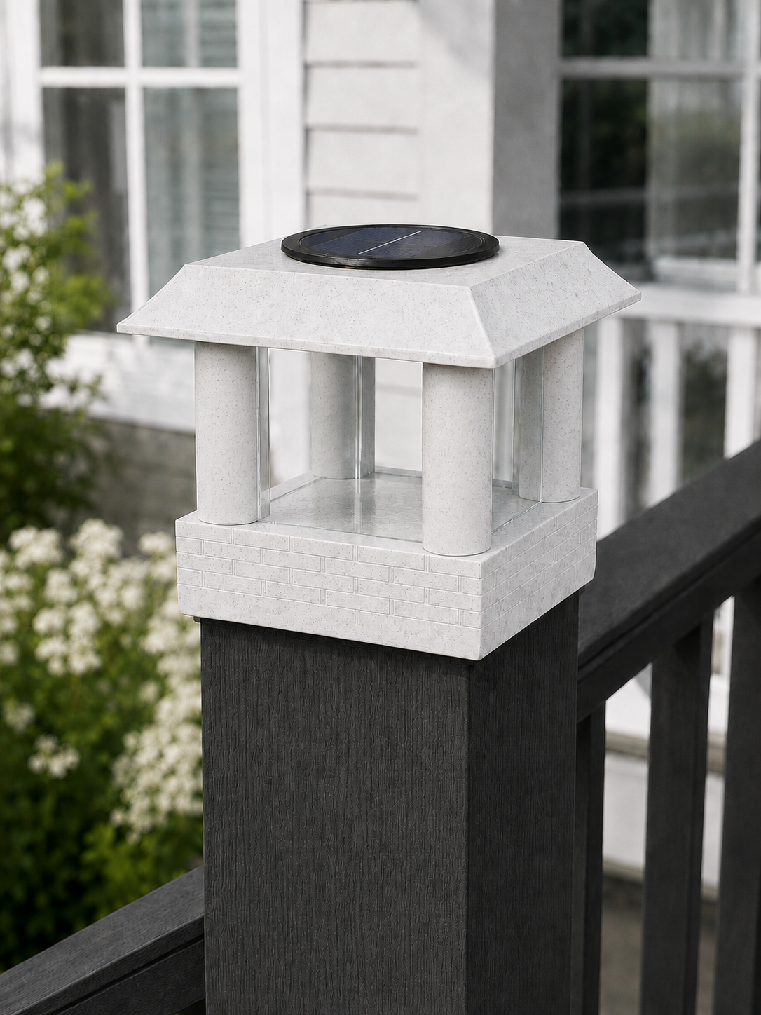 Round Column 4.5-Inch Low-Profile Roof Solar Post Cap Light – Marble