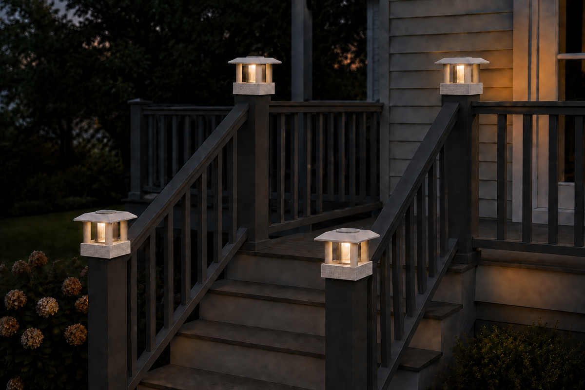 Round Column 4.5-Inch Low-Profile Roof Solar Post Cap Light – Marble