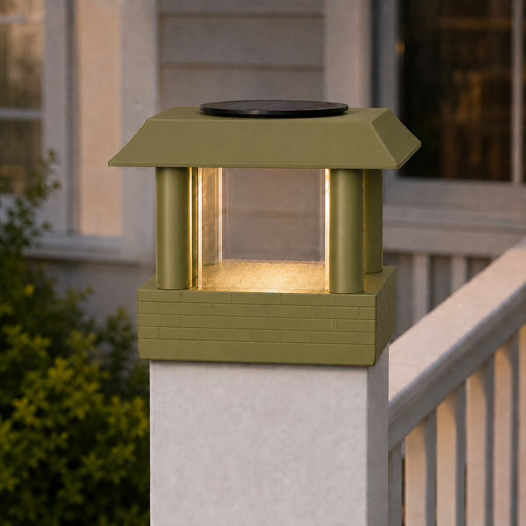 Round Column 4.5-Inch Low-Profile Roof Solar Post Cap Light – Natural Green