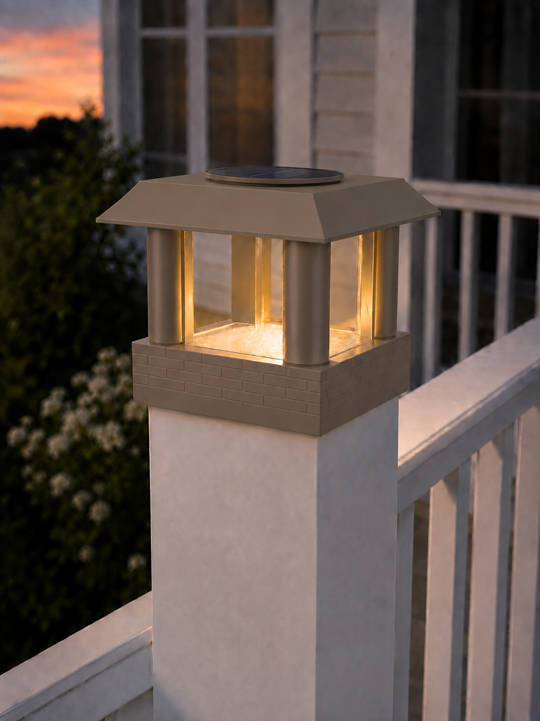 Round Column 4.5-Inch Low-Profile Roof Solar Post Cap Light – Olive Brown