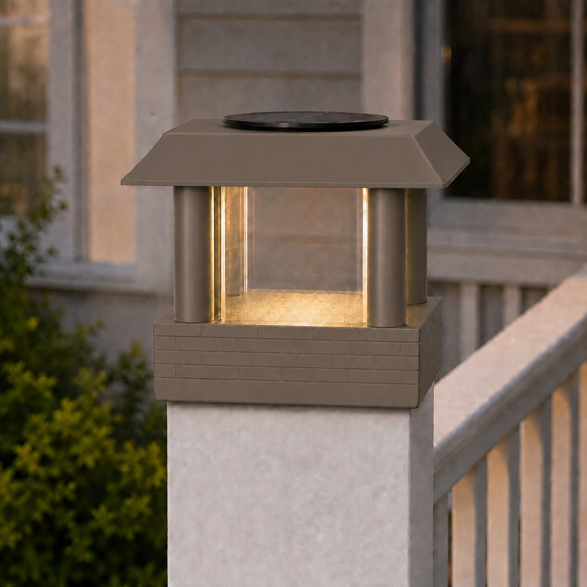 Round Column 4.5-Inch Low-Profile Roof Solar Post Cap Light – Olive Brown