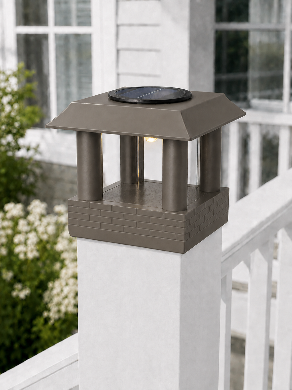 Round Column 4.5-Inch Low-Profile Roof Solar Post Cap Light – Olive Brown