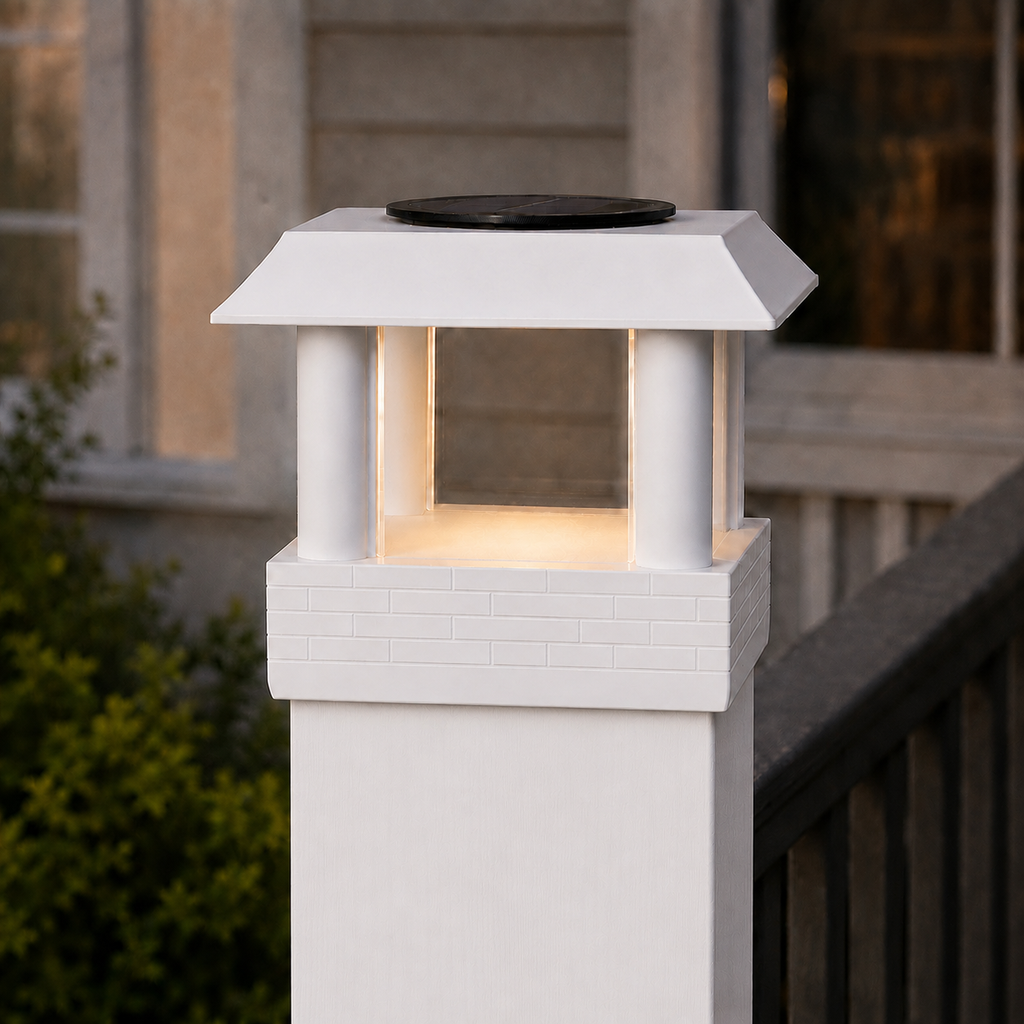 Round Column 4.5-Inch Low-Profile Roof Solar Post Cap Light – White