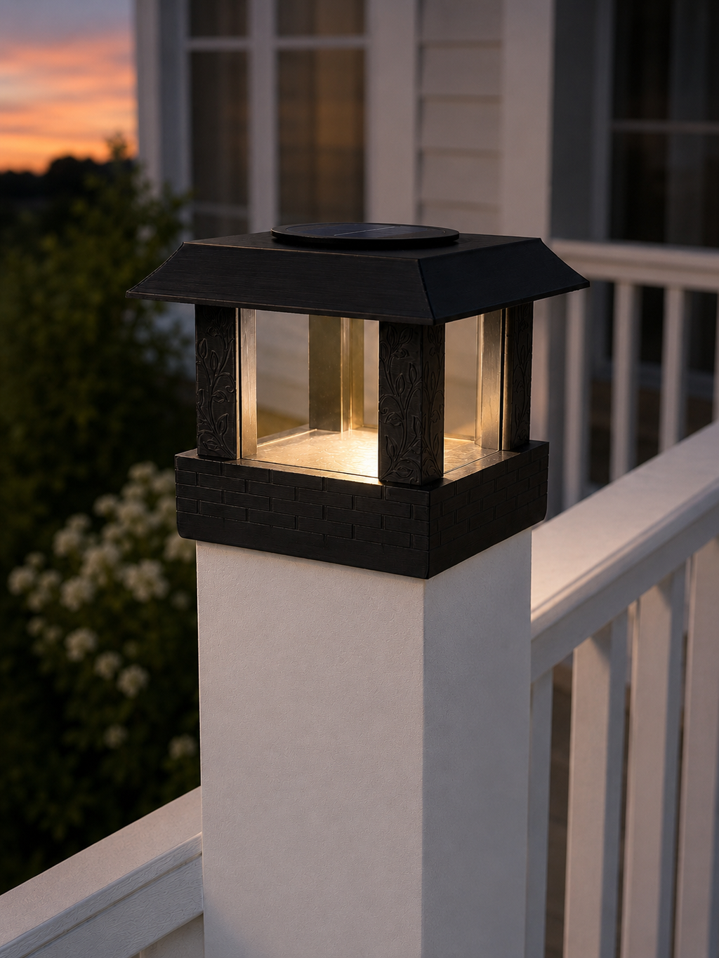 Square Leaf 4.5-Inch Low-Profile Roof Solar Post Cap Light – Black