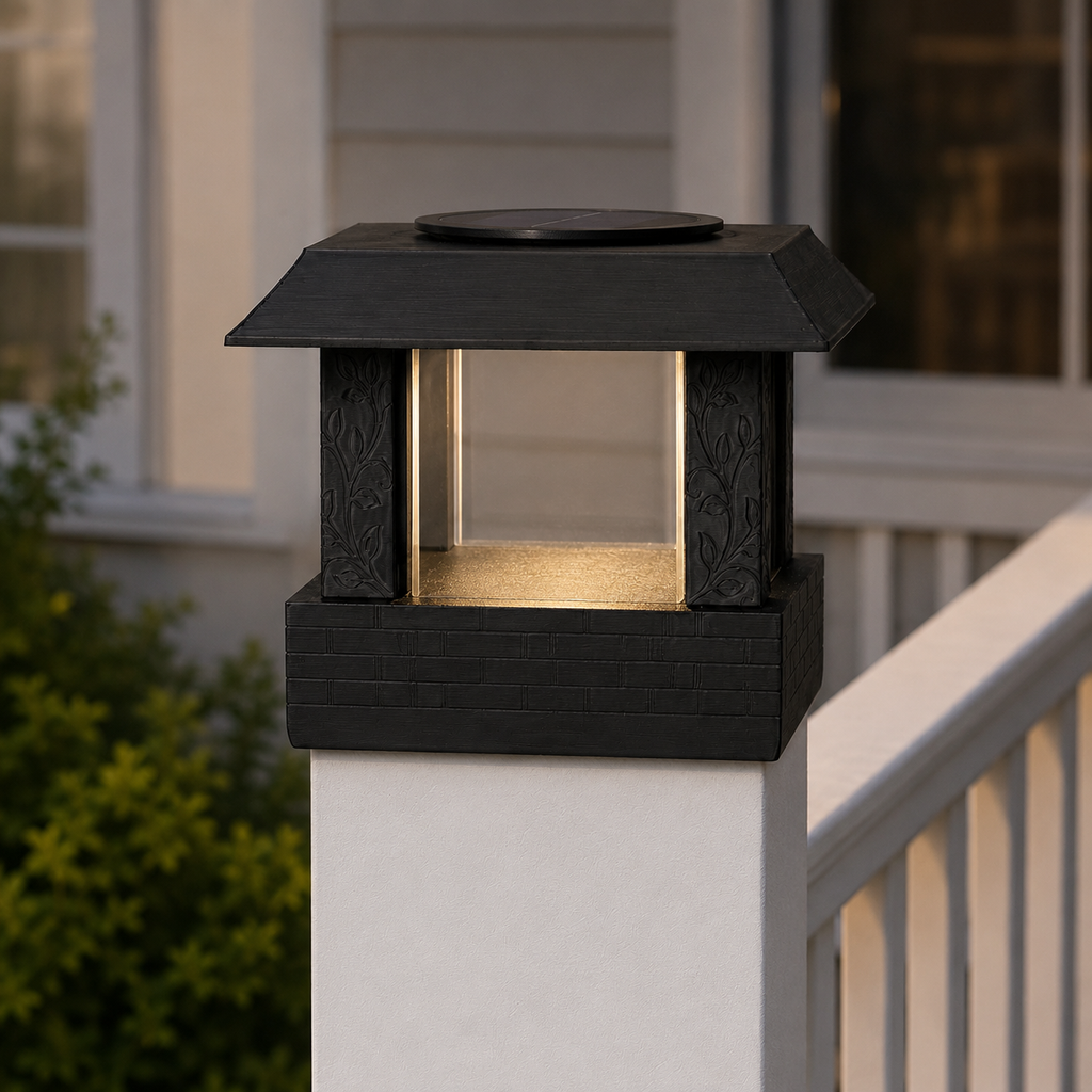 Square Leaf 4.5-Inch Low-Profile Roof Solar Post Cap Light – Black