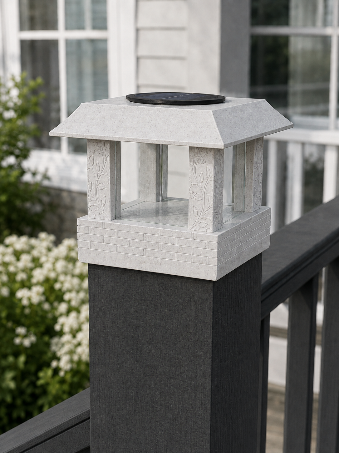 Square Leaf 4.5-Inch Low-Profile Roof Solar Post Cap Light – Marble