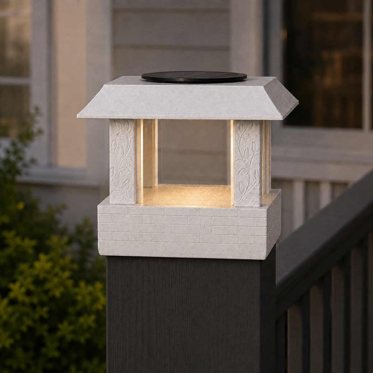 Square Leaf 4.5-Inch Low-Profile Roof Solar Post Cap Light – Marble