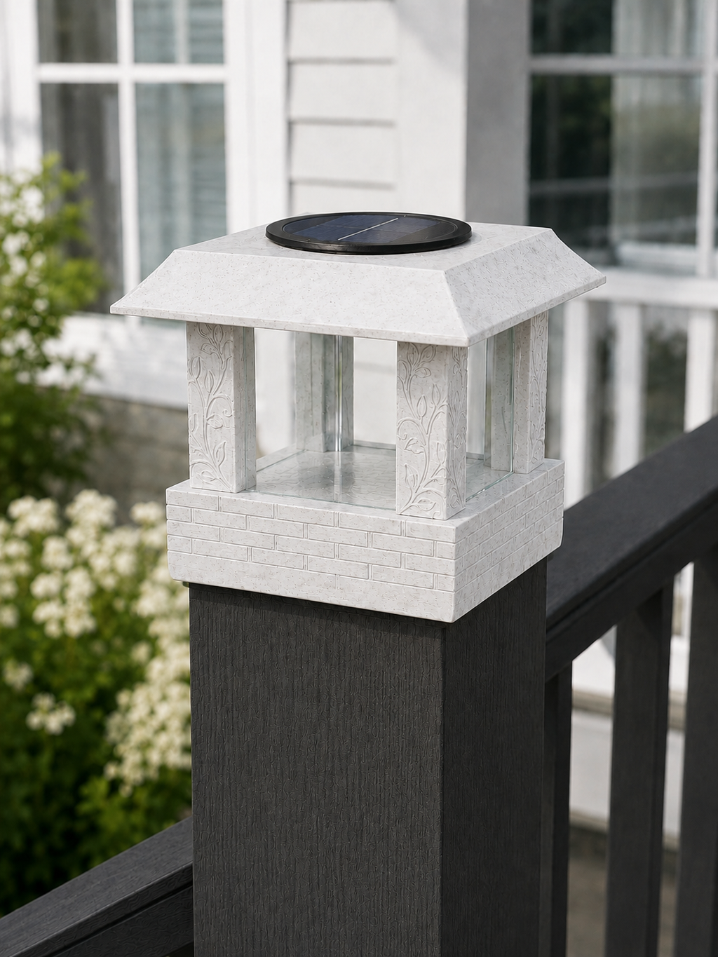 Square Leaf 4.5-Inch Low-Profile Roof Solar Post Cap Light – Marble