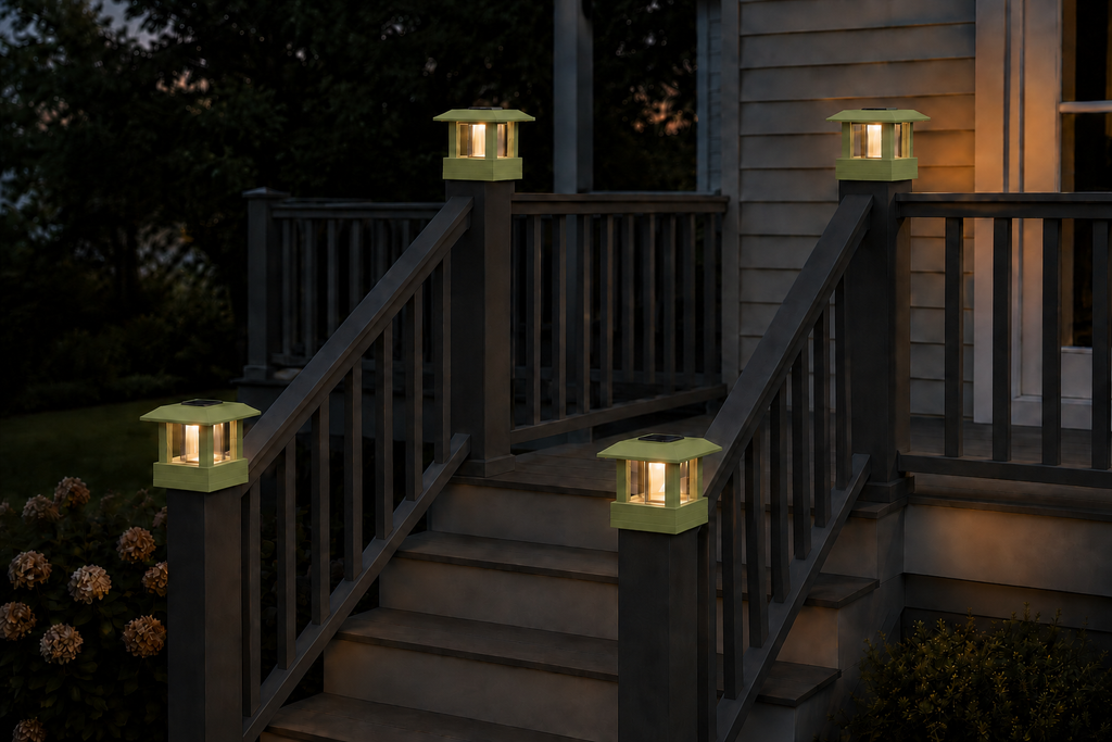 Square Leaf 4.5-Inch Low-Profile Roof Solar Post Cap Light – Natural Green