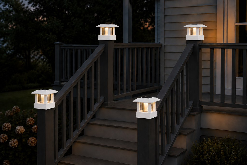 Square Leaf 4.5-Inch Low-Profile Roof Solar Post Cap Light – White