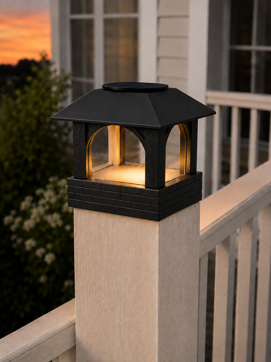 Arched Leaf Column 4.5-Inch High-Profile Roof Solar Post Cap Light – Black