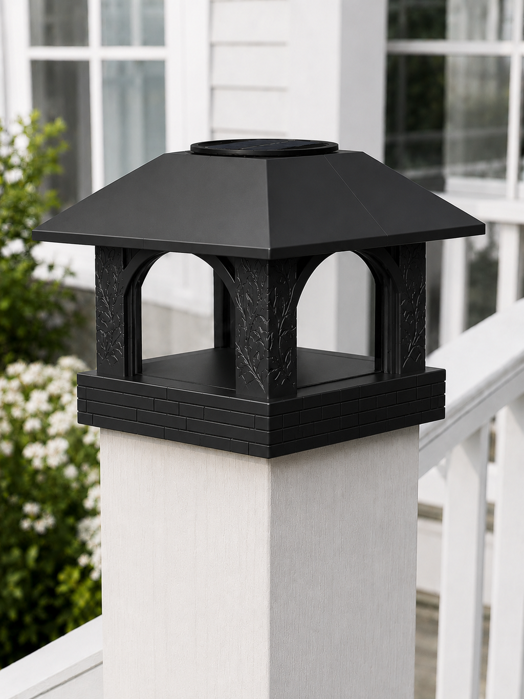 Arched Leaf Column 4.5-Inch High-Profile Roof Solar Post Cap Light – Black