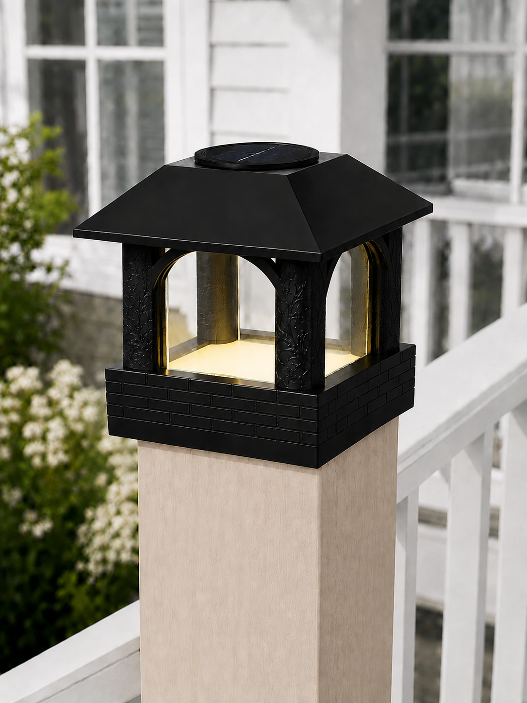 Arched Leaf Column 4.5-Inch High-Profile Roof Solar Post Cap Light – Black
