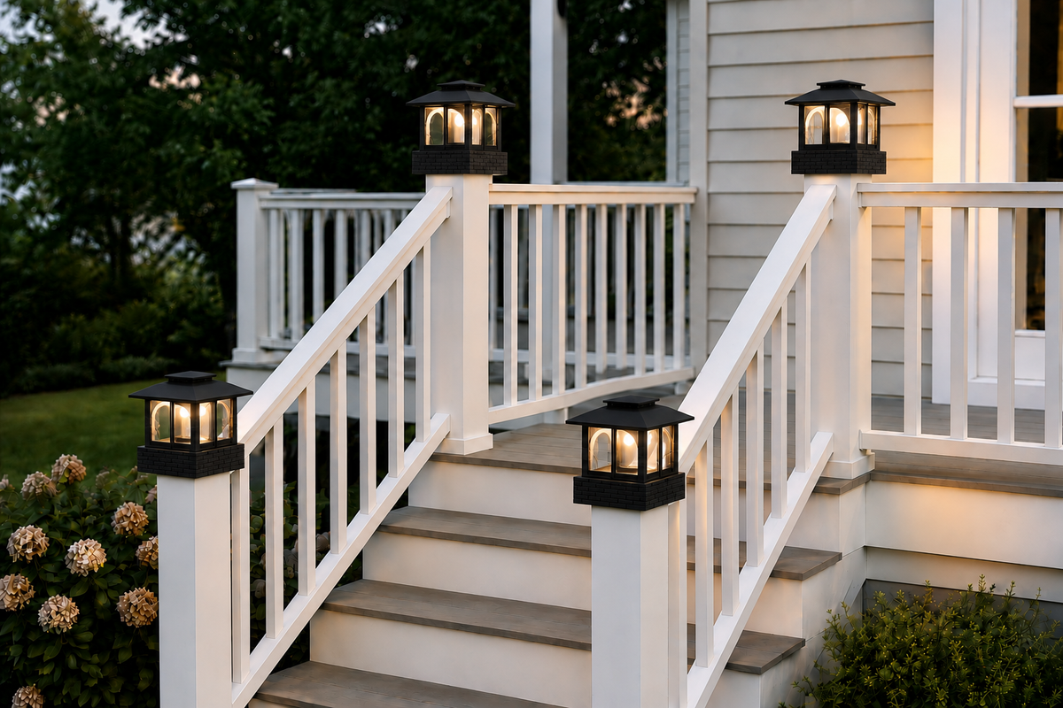 Arched Leaf Column 4.5-Inch High-Profile Roof Solar Post Cap Light – Black