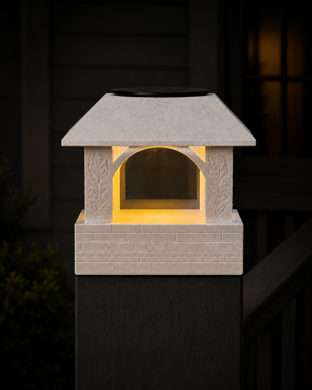 Arched Leaf Column 4.5-Inch High-Profile Roof Solar Post Cap Light – Marble