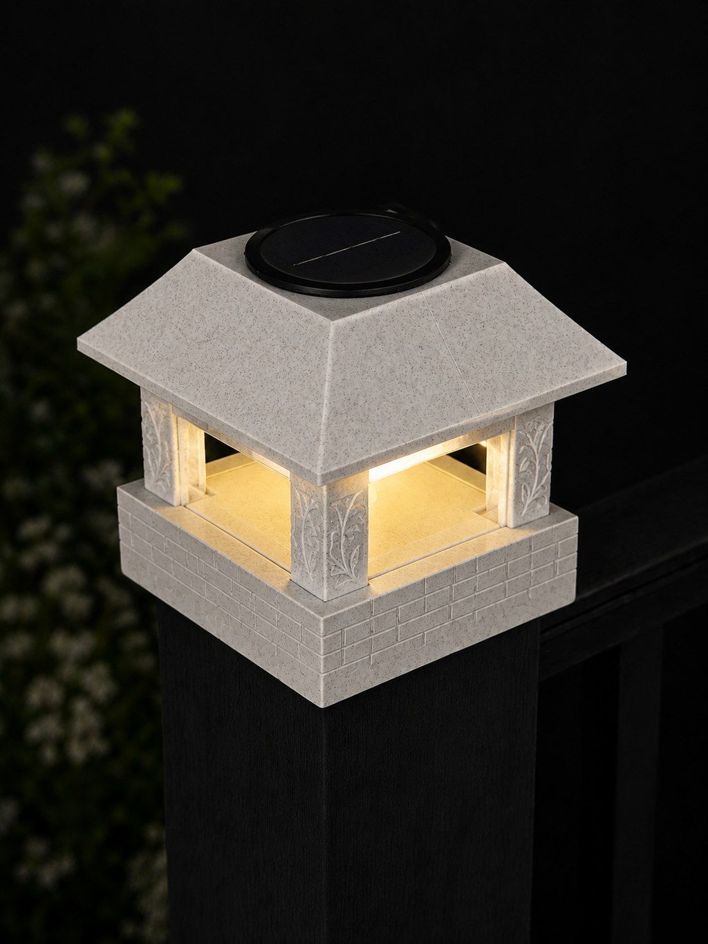 Arched Leaf Column 4.5-Inch High-Profile Roof Solar Post Cap Light – Marble