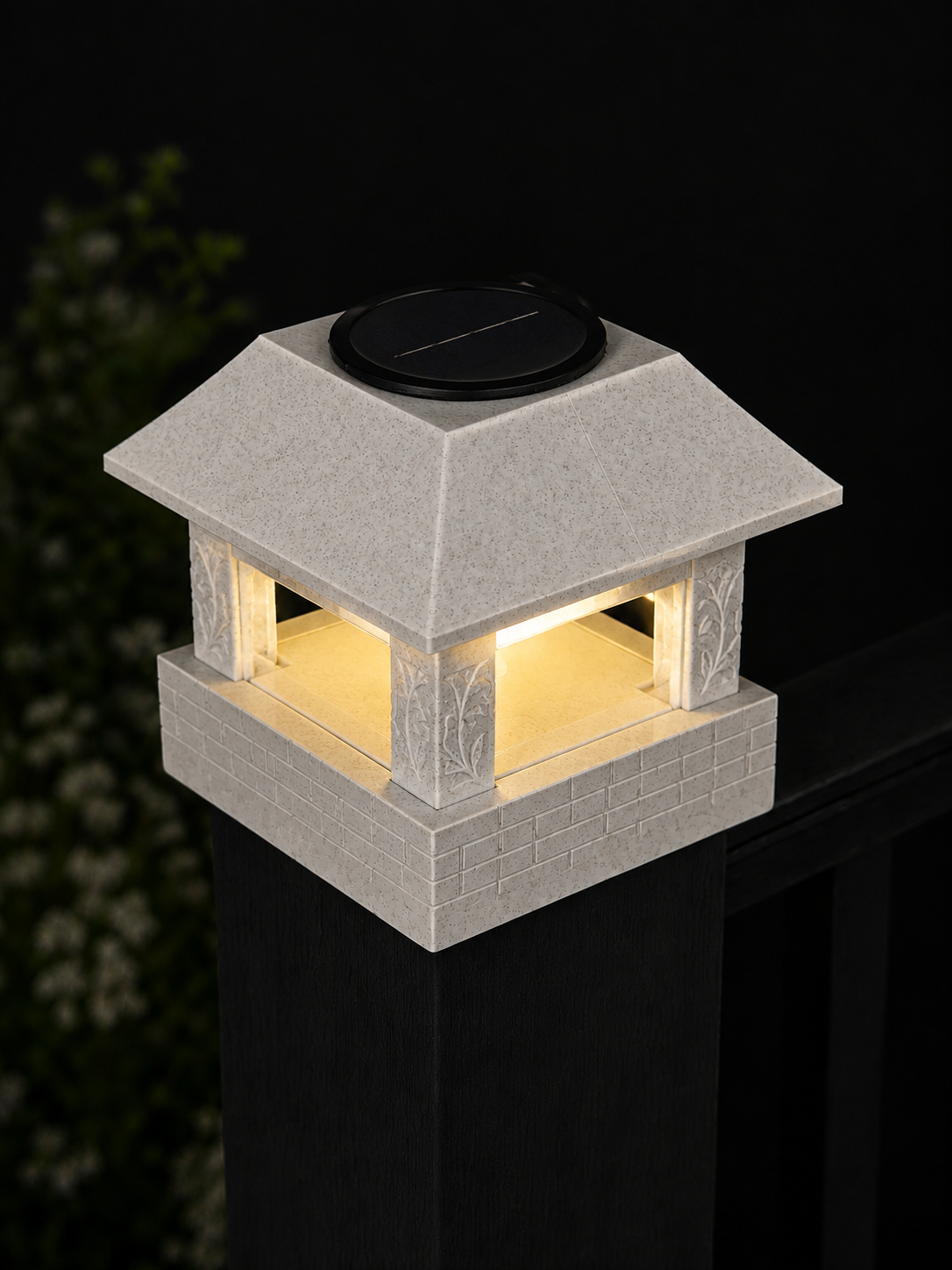 Arched Leaf Column 4.5-Inch High-Profile Roof Solar Post Cap Light – Marble