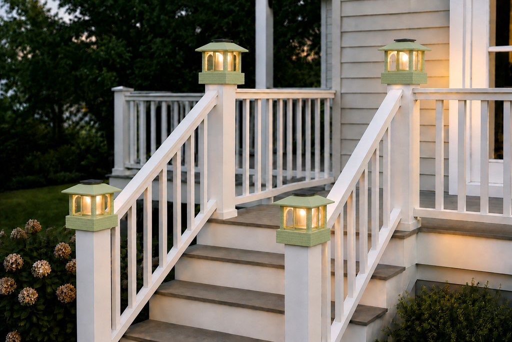 Arched Leaf Column 4.5-Inch High-Profile Roof Solar Post Cap Light – Natural Green