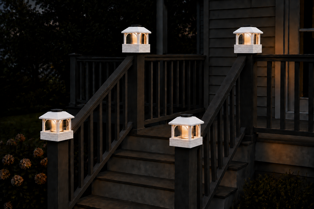 Arched Leaf Column 4.5-Inch High-Profile Roof Solar Post Cap Light – White