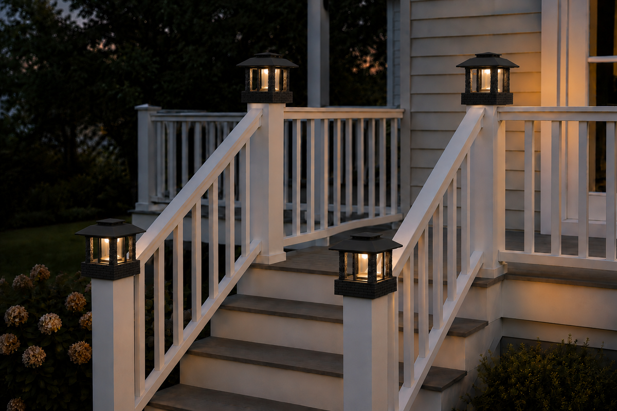 Round Leaf Column 4.5-Inch High-Profile Roof Solar Post Cap Light – Black