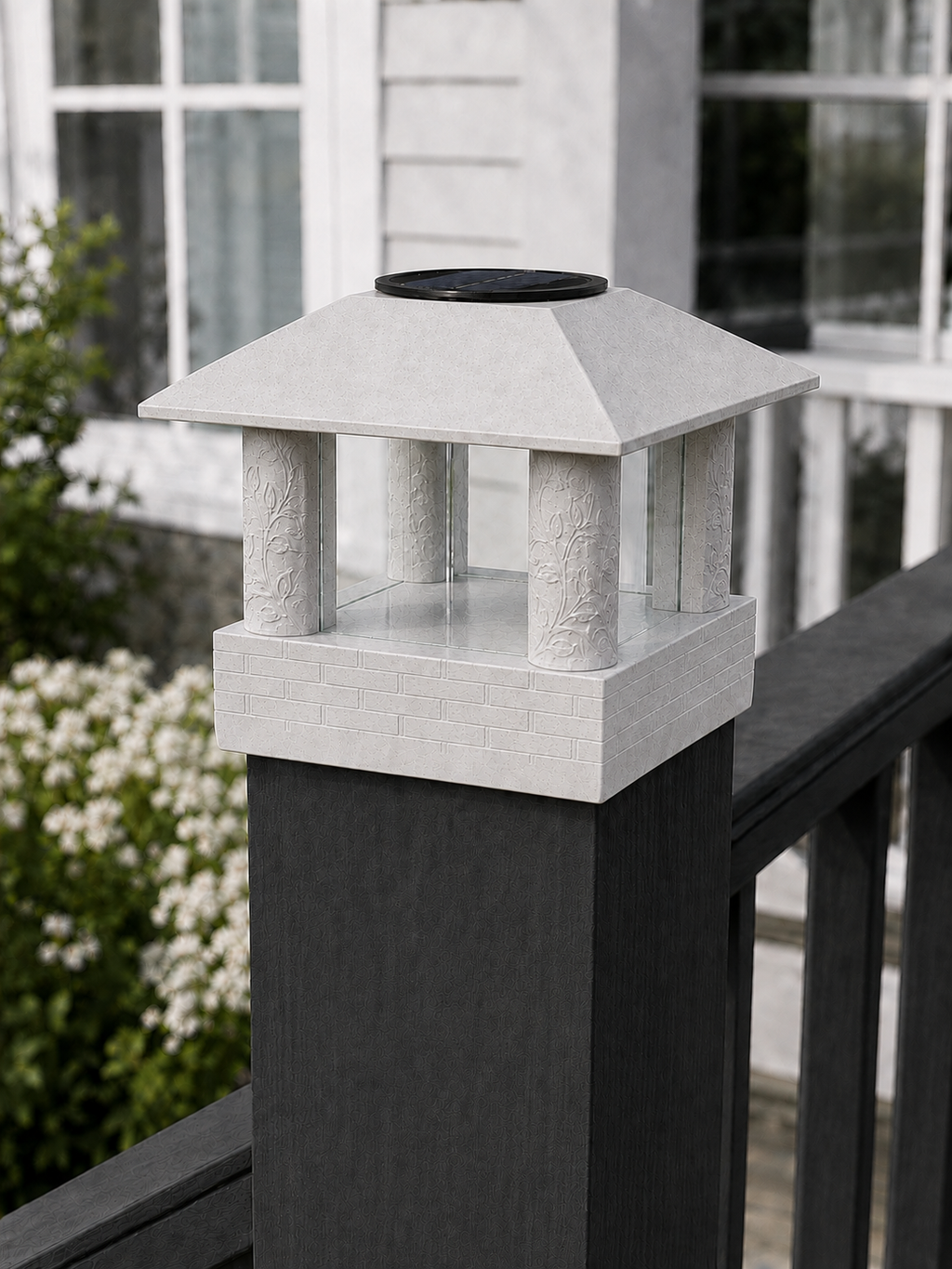 Round Leaf Column 4.5-Inch High-Profile Roof Solar Post Cap Light – Marble