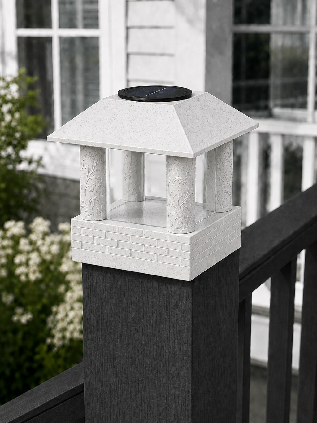 Round Leaf Column 4.5-Inch High-Profile Roof Solar Post Cap Light – Marble