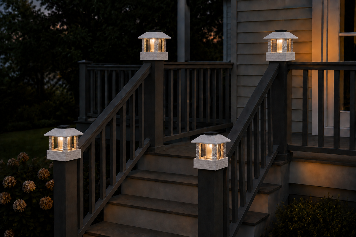 Round Leaf Column 4.5-Inch High-Profile Roof Solar Post Cap Light – Marble