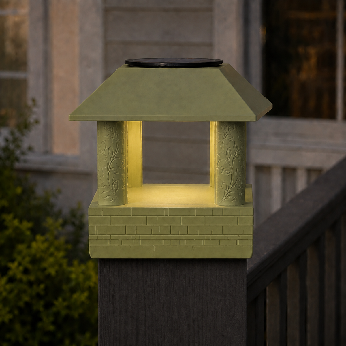 Round Leaf Column 4.5-Inch High-Profile Roof Solar Post Cap Light – Natural Green