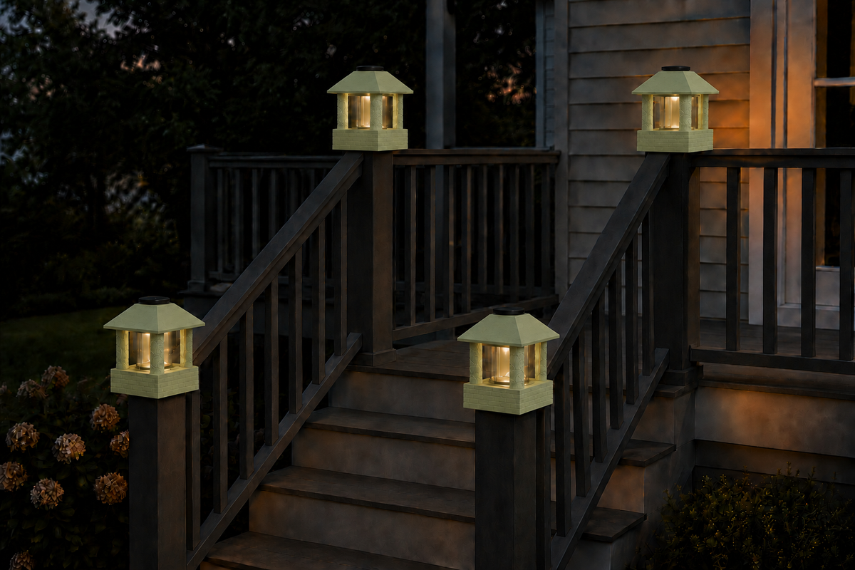 Round Leaf Column 4.5-Inch High-Profile Roof Solar Post Cap Light – Natural Green